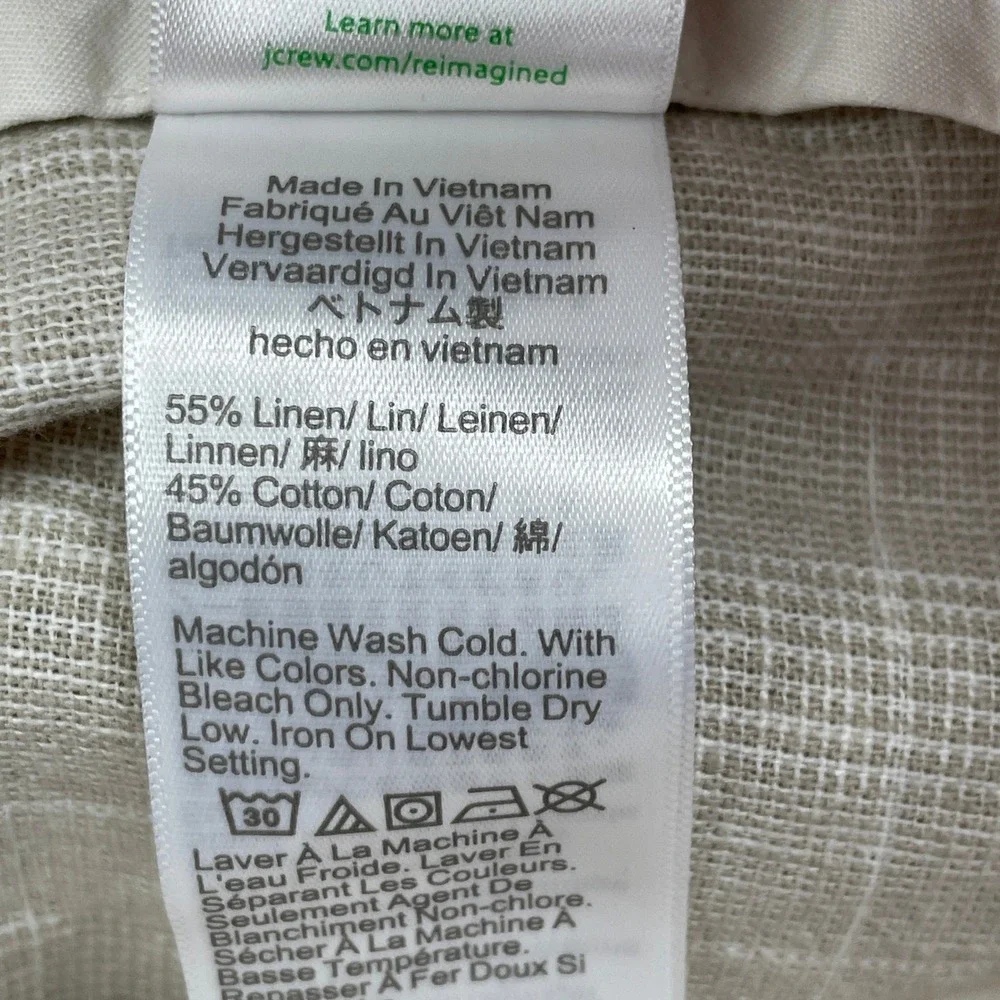 J.Crew Pants Mens 35x32 Beige Glen Plaid Straight Fit Linen Cotton Trousers